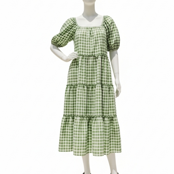 Zoco Daymaker Gingham Dress Green Cream Medium Large - Picture 3 of 4